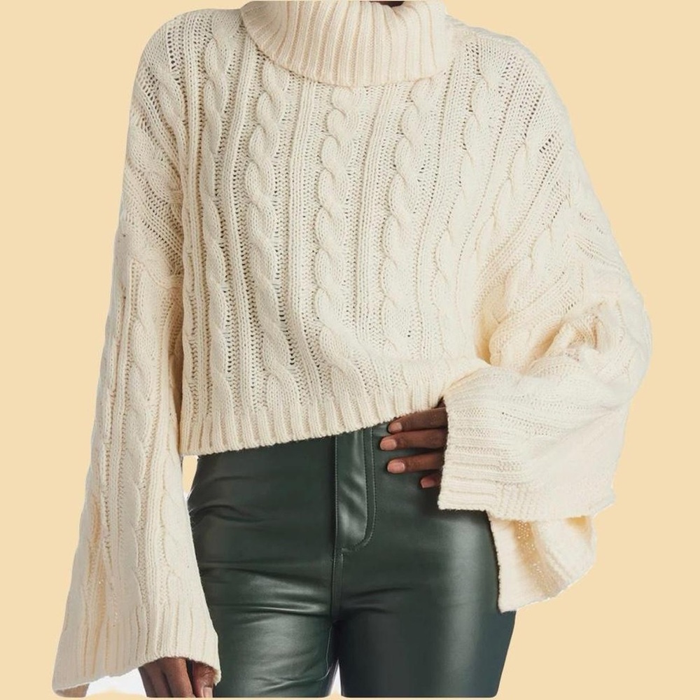 Steve Madden Sloane Cable Sweater Cropped Ivory Size Small